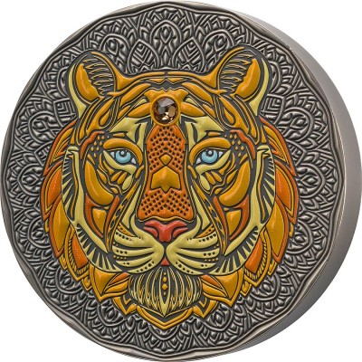 Republic of Ghana TIGER series Mandala Collection 1000 Cedis Silver Coin 2022 Antique finish 1 Kg Kilo / 32 oz
